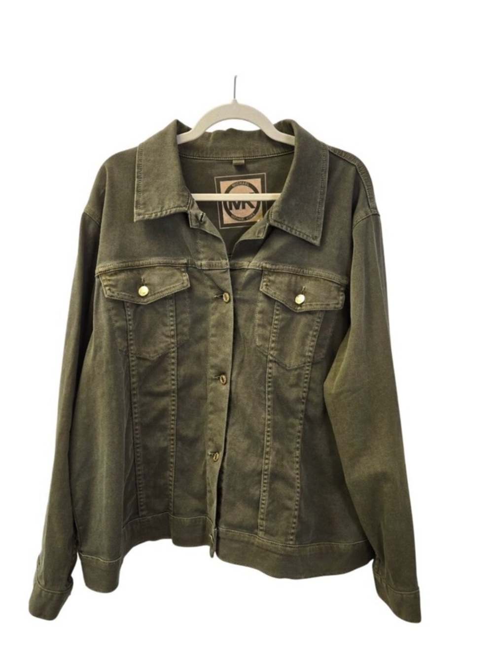 Michael Michael Kors Olive Green Denim Trucker Jacket Size 3X